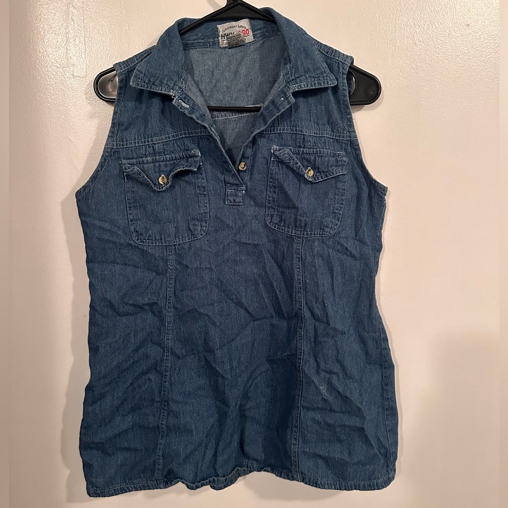 Sleeveless Denim Button-Up Shirt